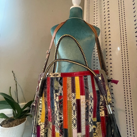 Multicolor 100% Genuine Cow, Leather Patchwork Tote Bag - Picture 3 of 15